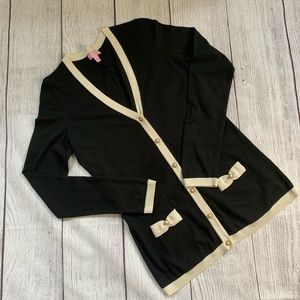 Lilly Pulitzer Black and Ivory Pearl Cardigan Sz M